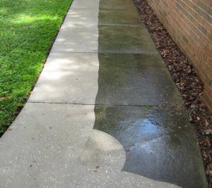 Cleaning a concrete walkway